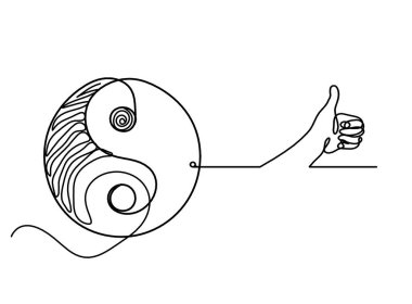 Yin ve Yang işareti, beyaz arkaplanda çizgi olarak çizilmiş.