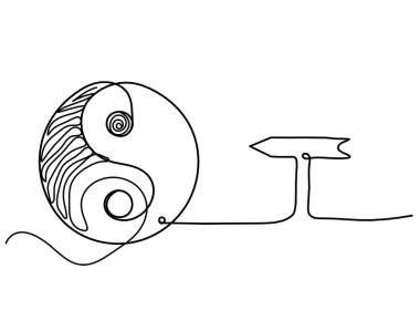 Beyaz arkaplanda çizgi çizili yin ve yang işareti