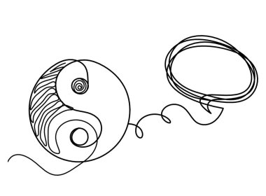 Beyaz arkaplanda çizgi çizimi olarak yorumlu yin ve yang işareti