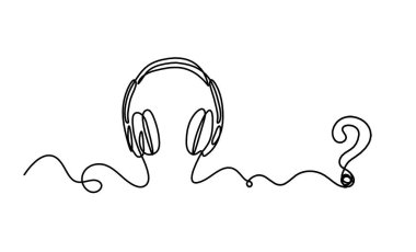 Beyaz arkaplanda sürekli çizgiler olarak sorgulanan soyut kulaklıklar