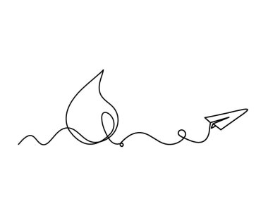 Beyaz arkaplan üzerine çizgi çizimi olarak kağıt düzlem ile soyut damla