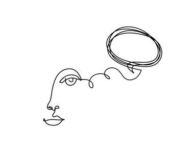 Beyaz üzerine çizgi çizimi olarak yorumlu kadın silueti yüzü