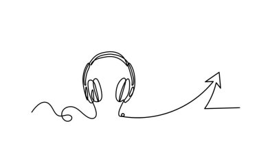 Beyaz arkaplana sürekli çizgiler çizen yönlü soyut kulaklıklar