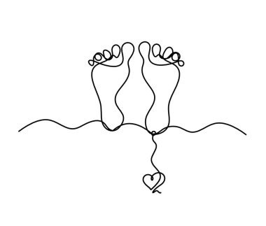 Soyut ayağın silüeti, beyaz üzerine çizilen çizgi gibi kalbi olan.