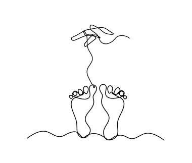 Soyut ayağın silüeti, beyaz üzerine çizgi gibi çizilmiş elle.