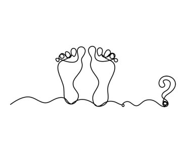 Soyut ayak silueti ve beyaz üzerine çizgi çizen soru işareti