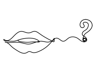 Soru işareti olan dudaklar beyaz üzerine resim çiziyor