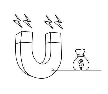 Beyaz arkaplanda çizgi olarak dolar olan mıknatıs