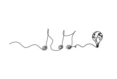 Beyaz arkaplan üzerine sürekli çizgiler çizen küresel ampul ile tüm notayı özetle