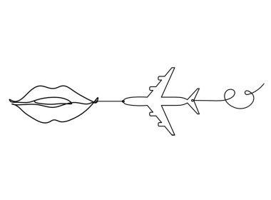 Kadın dudakları beyaz üzerine çizgi olarak resim çiziyor.