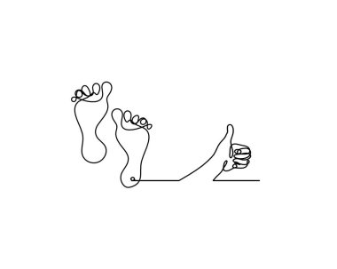 Soyut ayağın silüeti, beyaz üzerine çizgi gibi çizilmiş elle.