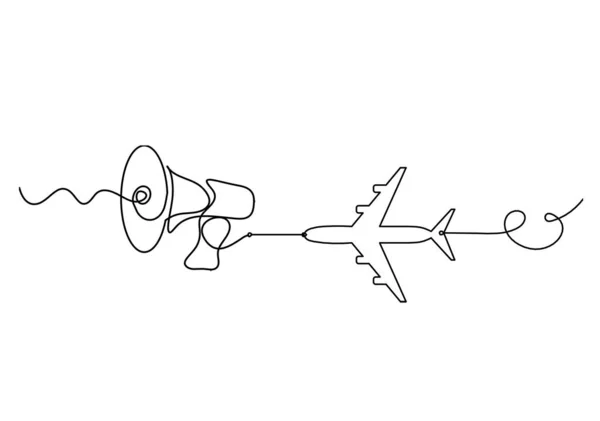 Mégaphone Abstrait Avec Plan Comme Lignes Continues Dessin Sur Fond — Image vectorielle