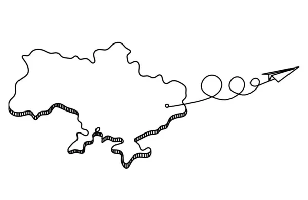 Mapa Ucrania Con Plano Papel Globo Como Dibujo Línea Sobre — Archivo Imágenes Vectoriales