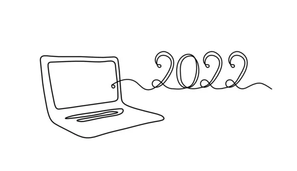 2022年を背景に白線画としての抽象ノートパソコン — ストックベクタ