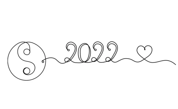 Znak Yin Yang 2022 Roku Jako Rysunek Linii Białym Tle — Wektor stockowy