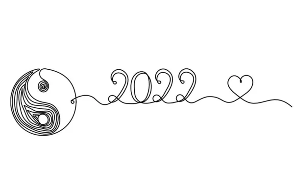 Znak Yin Yang 2022 Roku Jako Rysunek Linii Białym Tle — Wektor stockowy
