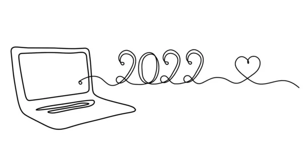 Laptop Astratto Con 2022 Anno Come Linea Disegno Bianco Come — Vettoriale Stock