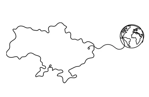 Карта Украины Глобусом Виде Чертежа Белом Фоне — стоковый вектор