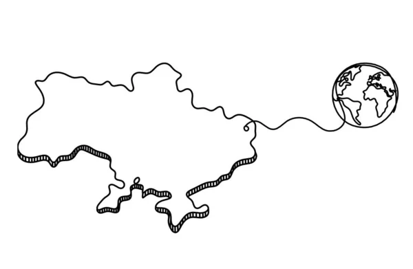 Карта Украины Глобусом Виде Чертежа Белом Фоне — стоковый вектор