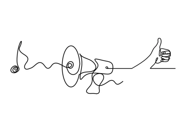 Mégaphone Abstrait Avec Main Comme Lignes Continues Dessin Sur Fond — Image vectorielle