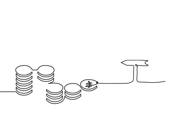 Abstraktní Mince Šipkou Jako Spojité Čáry Kreslení Bílém Pozadí — Stockový vektor