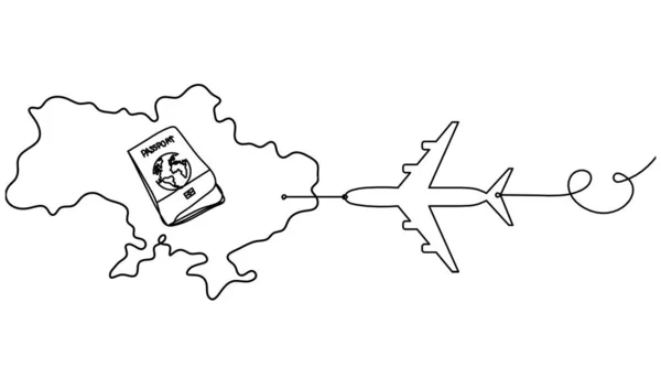 Map Ukraine Plane Line Drawing White Background — Stock Vector