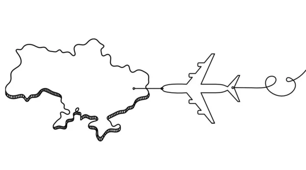 Mapa Ucrania Con Plano Como Dibujo Línea Sobre Fondo Blanco — Archivo Imágenes Vectoriales