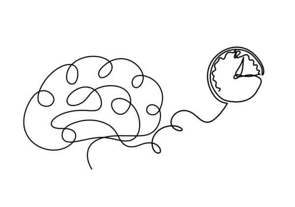 Άνθρωπος Silhouette Εγκεφάλου Ρολόι Σχέδιο Γραμμή Λευκό Φόντο — Διανυσματικό Αρχείο