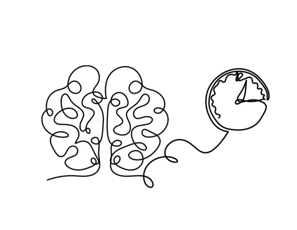 Homem Silhueta Cérebro Com Relógio Como Linha Desenho Sobre Fundo —  Vetores de Stock
