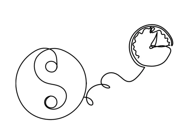 Signe Yin Yang Avec Horloge Comme Dessin Sur Fond Blanc — Image vectorielle