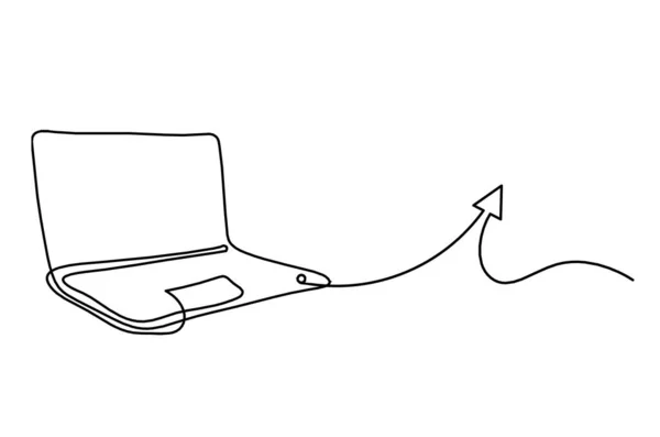 Abstrakcyjny Laptop Znakiem Kierunku Jako Rysunek Linii Białym Tle — Wektor stockowy