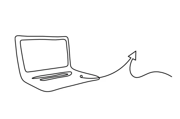 Abstrakcyjny Laptop Znakiem Kierunku Jako Rysunek Linii Białym Tle — Wektor stockowy
