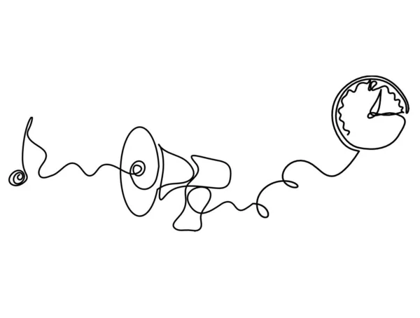 Mégaphone Abstrait Avec Horloge Comme Lignes Continues Dessinant Sur Fond — Image vectorielle