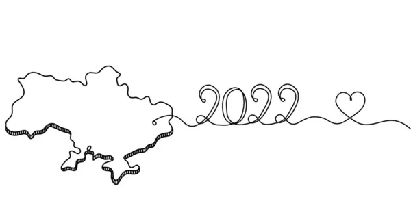 Carte Ukraine Avec 2022 Comme Dessin Trait Sur Fond Blanc — Image vectorielle