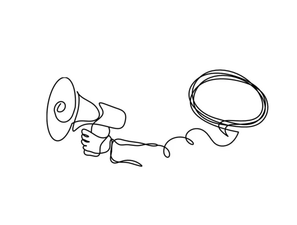 Mégaphone Abstrait Avec Commentaire Comme Lignes Continues Dessinant Sur Fond — Image vectorielle