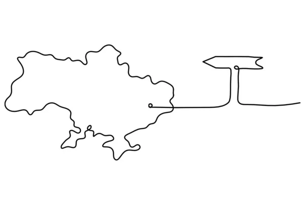 Carte Ukraine Avec Direction Comme Dessin Ligne Sur Fond Blanc — Image vectorielle