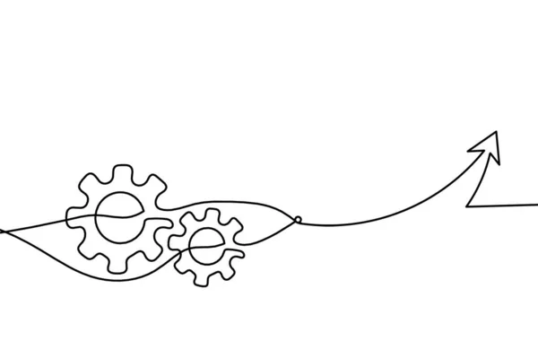 Анотація Круглих Металевих Шестерень Стрілкою Лінійний Малюнок Білому Тлі — стоковий вектор