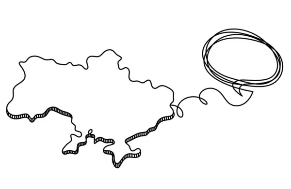 Carte Ukraine Avec Horloge Comme Dessin Trait Sur Fond Blanc — Image vectorielle