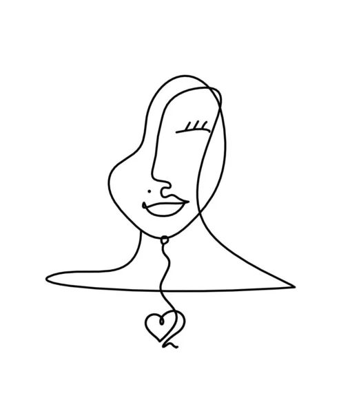 Cara Silueta Mujer Con Corazón Como Imagen Dibujo Línea Blanco — Archivo Imágenes Vectoriales