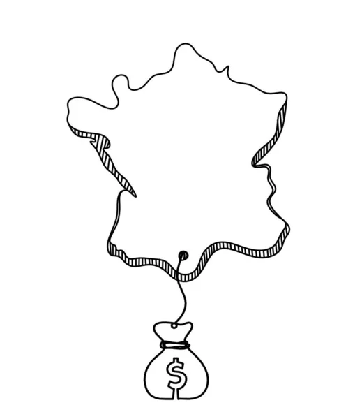 Mapa França Argélia Com Dólares Como Linha Desenho Sobre Fundo — Vetor de Stock