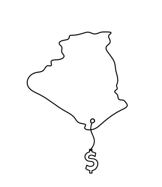 Mapa Francia Argelia Con Dólares Como Dibujo Línea Sobre Fondo — Archivo Imágenes Vectoriales