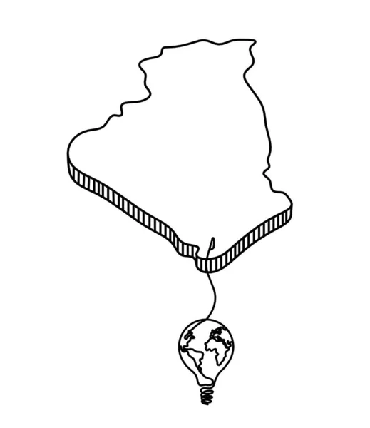フランス アルジェリアの地図世界の電球白を背景に線画 — ストックベクタ