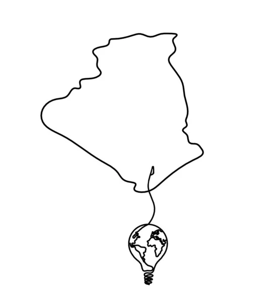 フランス アルジェリアの地図世界の電球白を背景に線画 — ストックベクタ