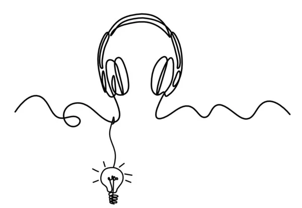 Abstrakte Kopfhörer Mit Glühbirne Als Durchgehende Linien Auf Weißem Hintergrund — Stockvektor