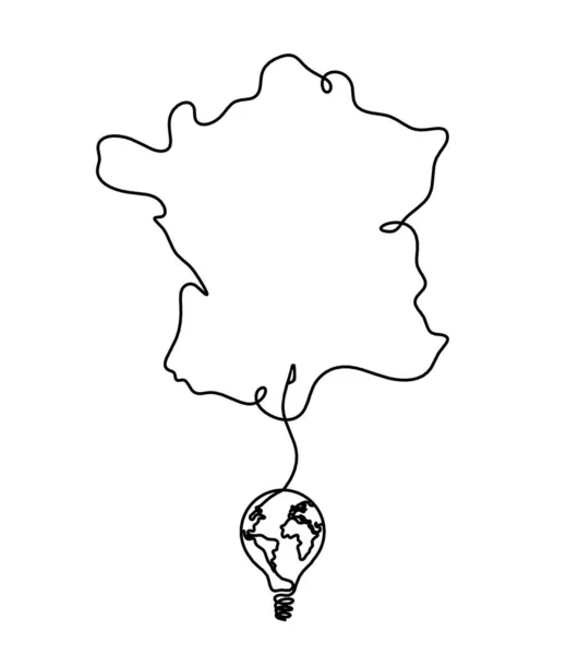 Map France Algeria Globe Light Bulb Line Drawing White Background — Stock Vector