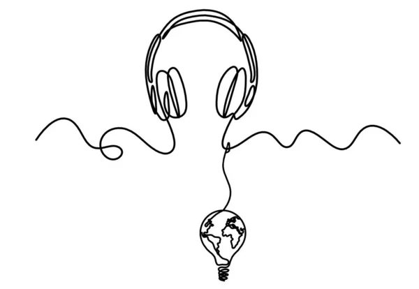 Αφηρημένα Ακουστικά Λαμπτήρα Σφαίρα Συνεχείς Γραμμές Αντλώντας Λευκό Φόντο — Διανυσματικό Αρχείο