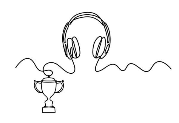 Abstract Headphones Trophy Continuous Lines Drawing White Background — Stock Vector