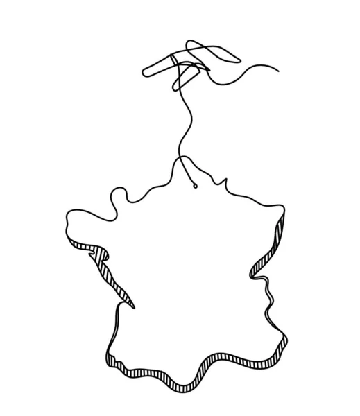 Map France Algeria Hand Line Drawing White Background — Stock Vector