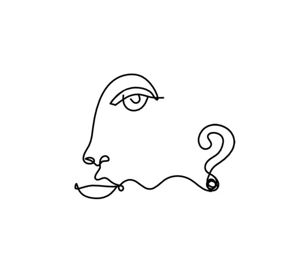 Woman Silhouette Face Question Mark Line Drawing Picture White — Stock Vector