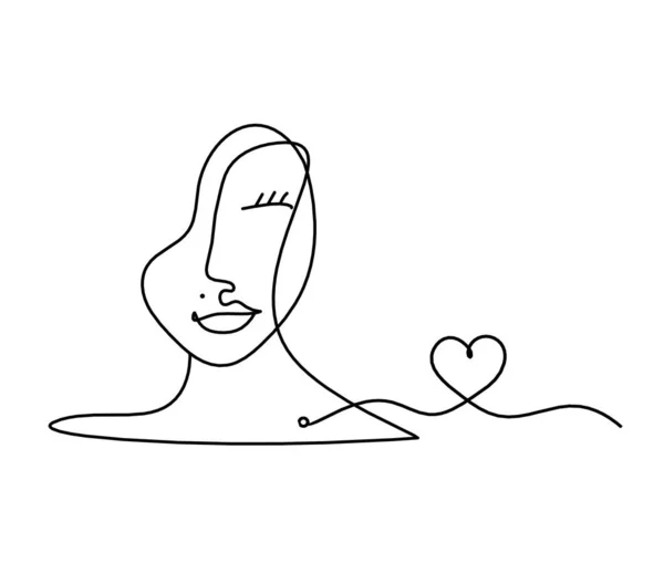 白纸上心形线条画的女性侧影 — 图库矢量图片